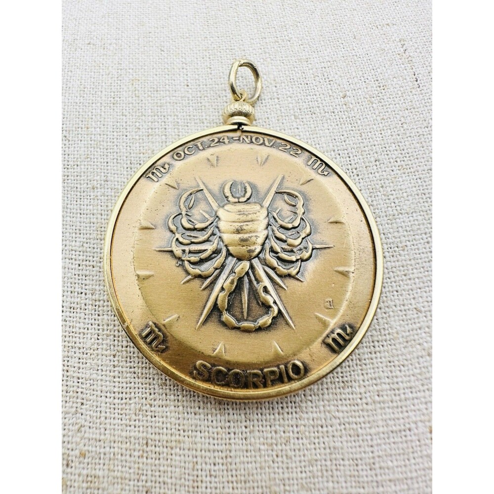 Bronze Metal Scorpio Zodiac Sign Astrology Round Medal Pendant